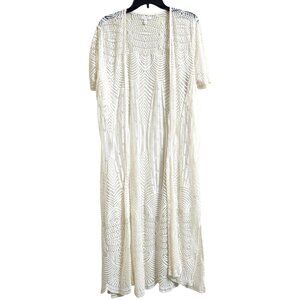 NEW Maurices Plus Sz XXL Lace Duster Cardigan Cover Up Open Ivory‎ Short Sleeve